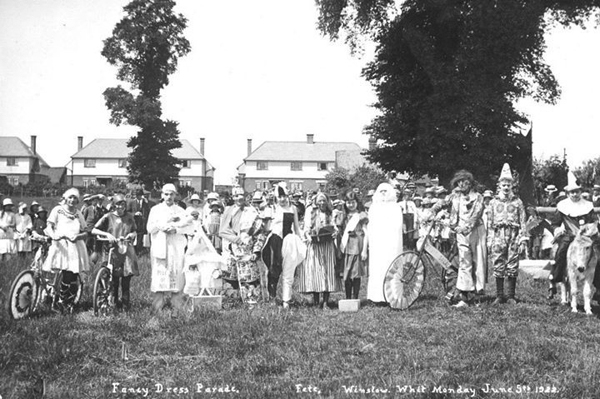 Fancy dress parade in field